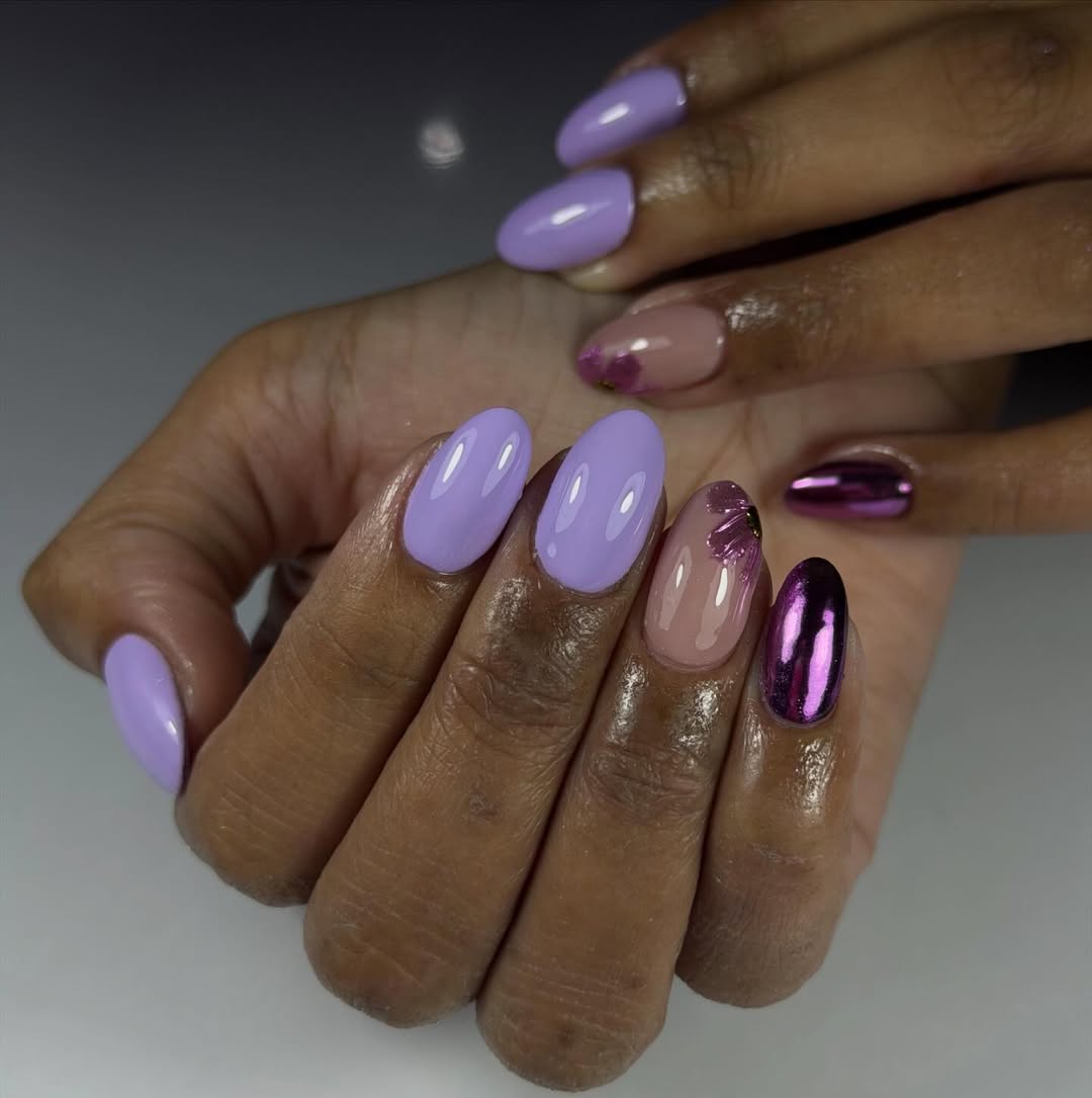 Vibrant Lilac Pink Chrome Purple Jelly Nails