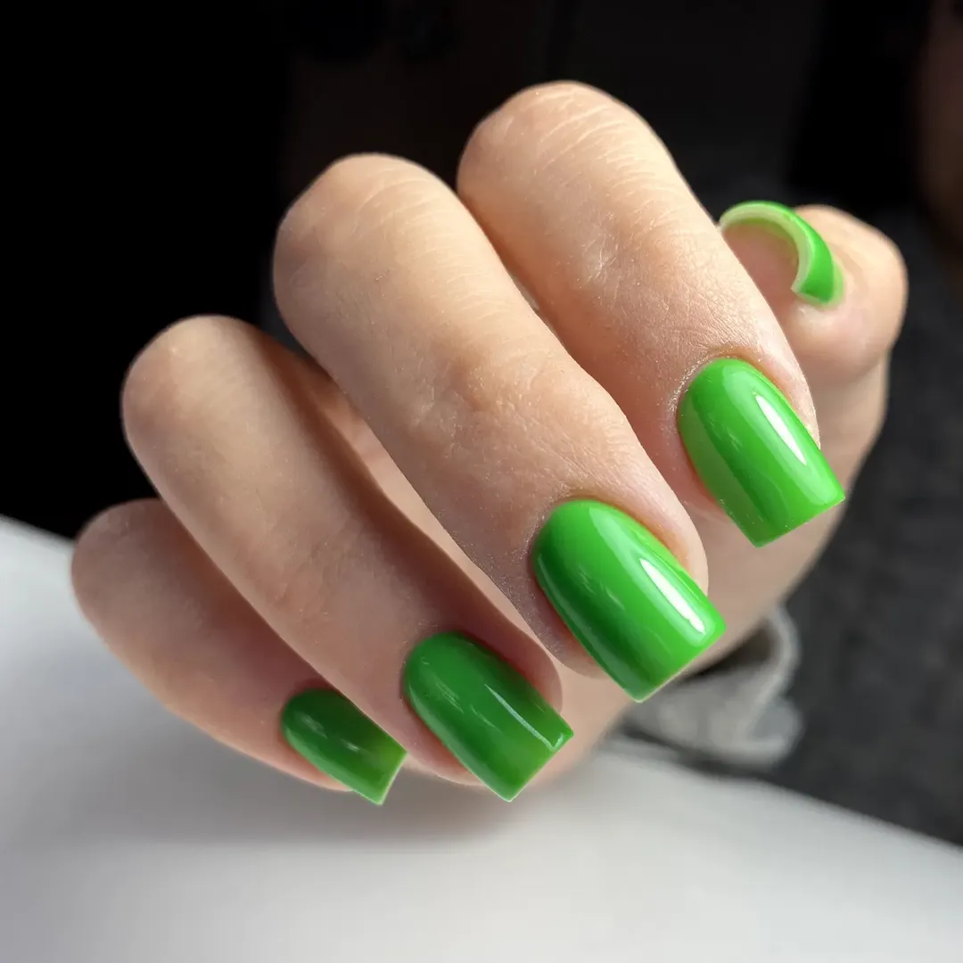 Vibrant Lime Green Glossy Square Nails