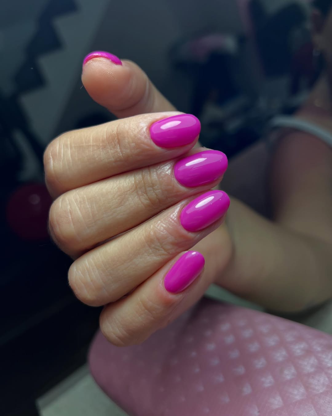 Vibrant Magenta Glossy Short Oval Nails