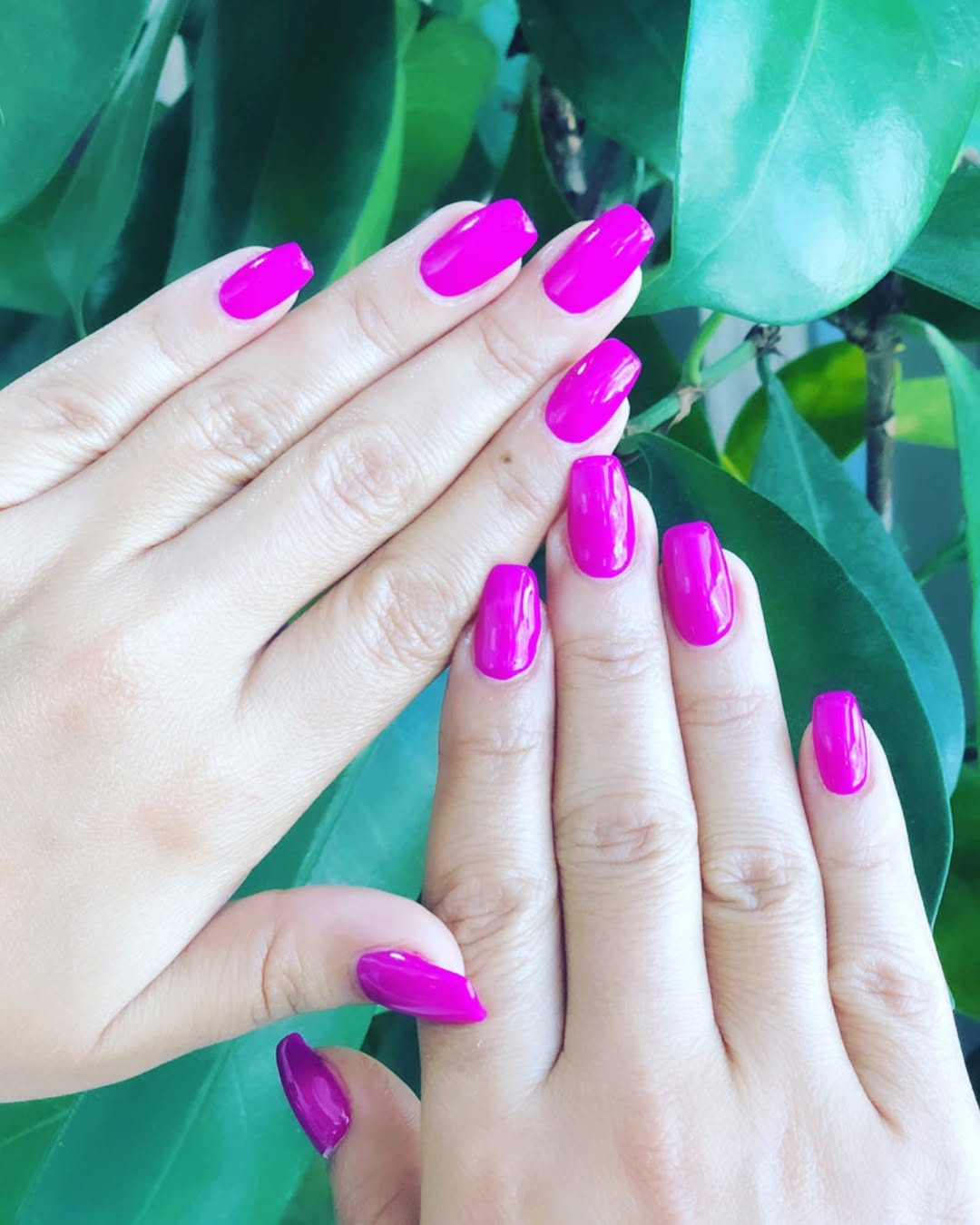 Vibrant Magenta Glossy Short Squoval Nails