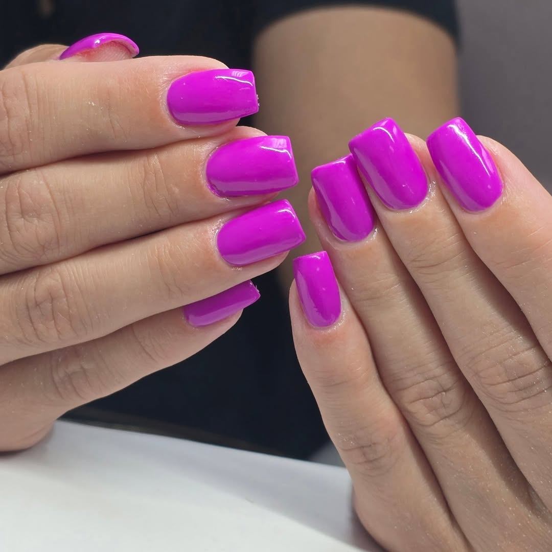 Vibrant Magenta Glossy Square Nails