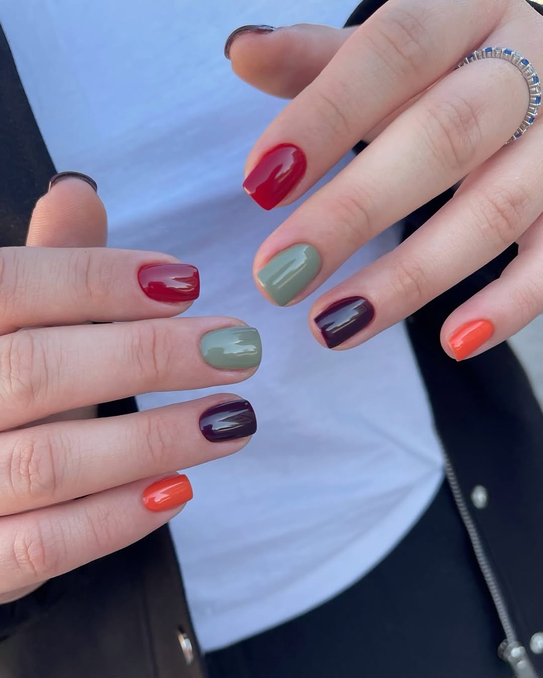 Vibrant Mismatched Glossy Short Squoval Gel Nails