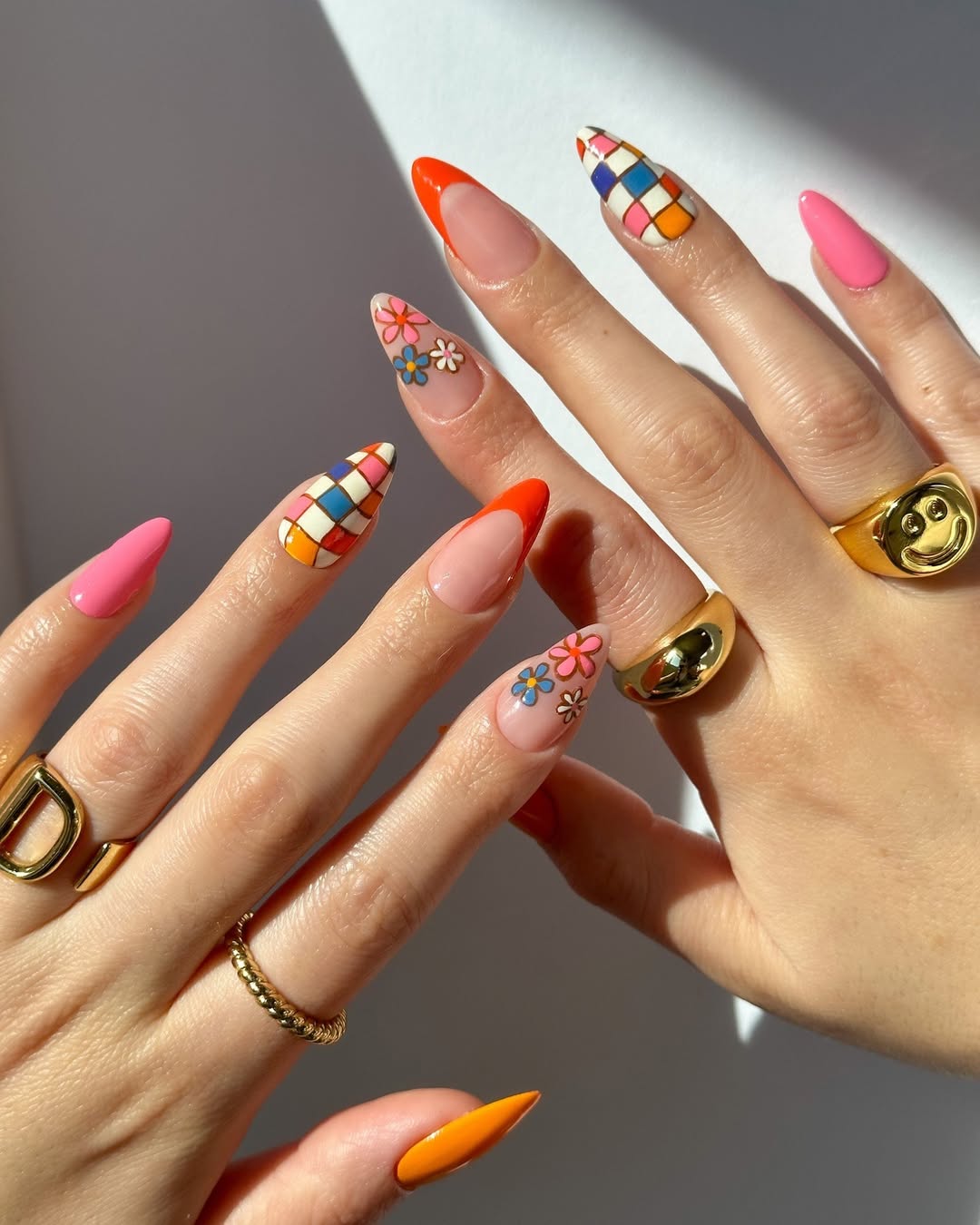 Vibrant Mix and Match Summer Almond Nails