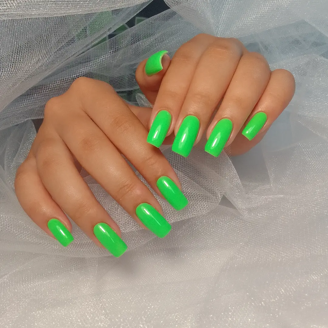 Vibrant Neon Green Glossy Long Coffin Nails