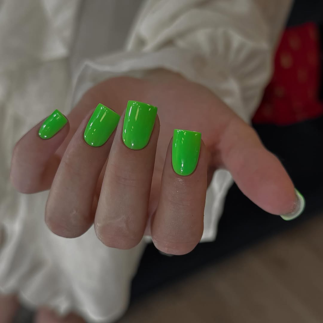 Vibrant Neon Green Glossy Short Square Nails