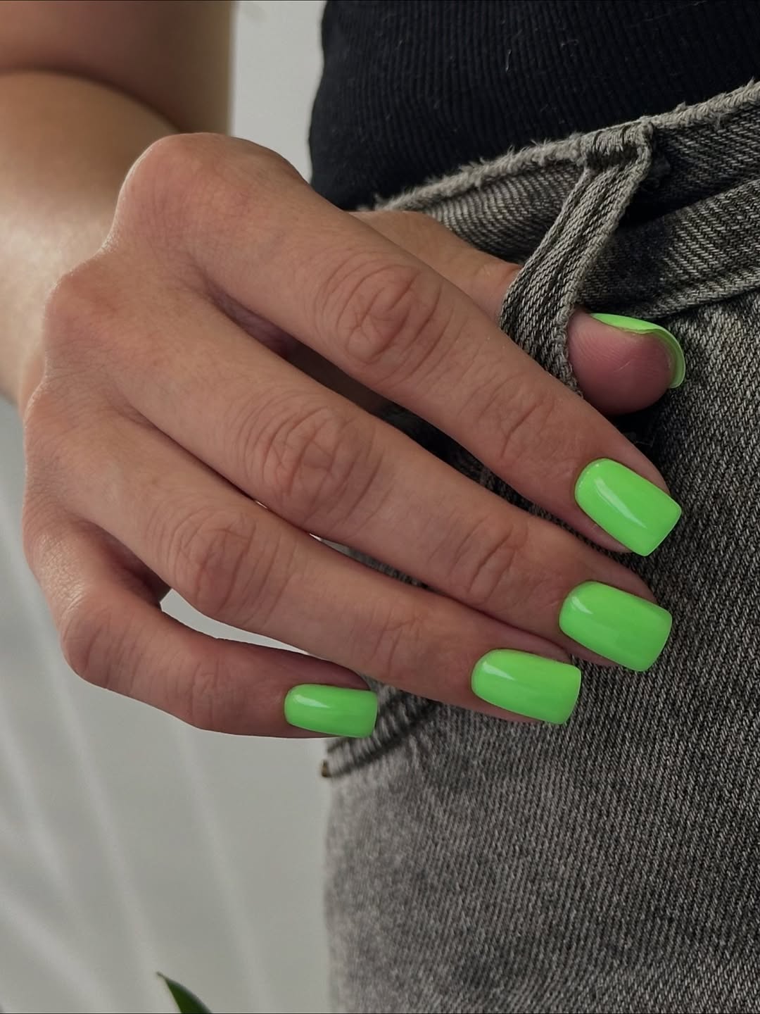 Vibrant Neon Green Glossy Squoval Nails