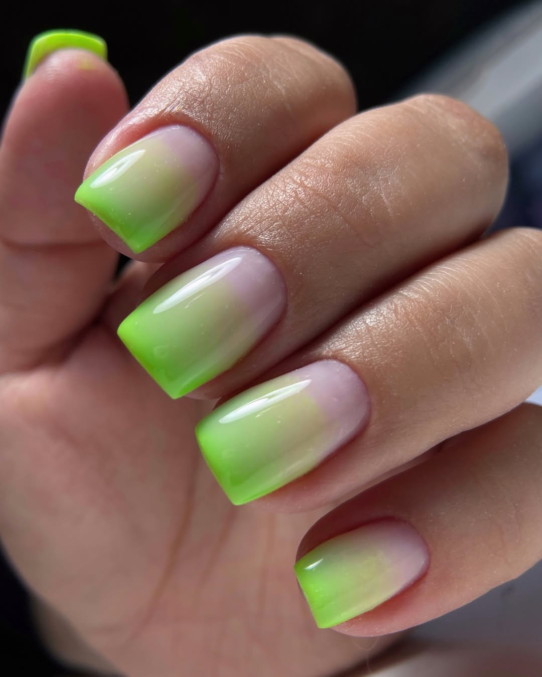 Vibrant Neon Green Ombre Square Gel Nails