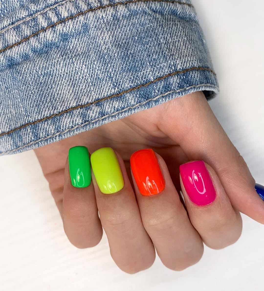 Vibrant Neon Ombre Short Square Nails