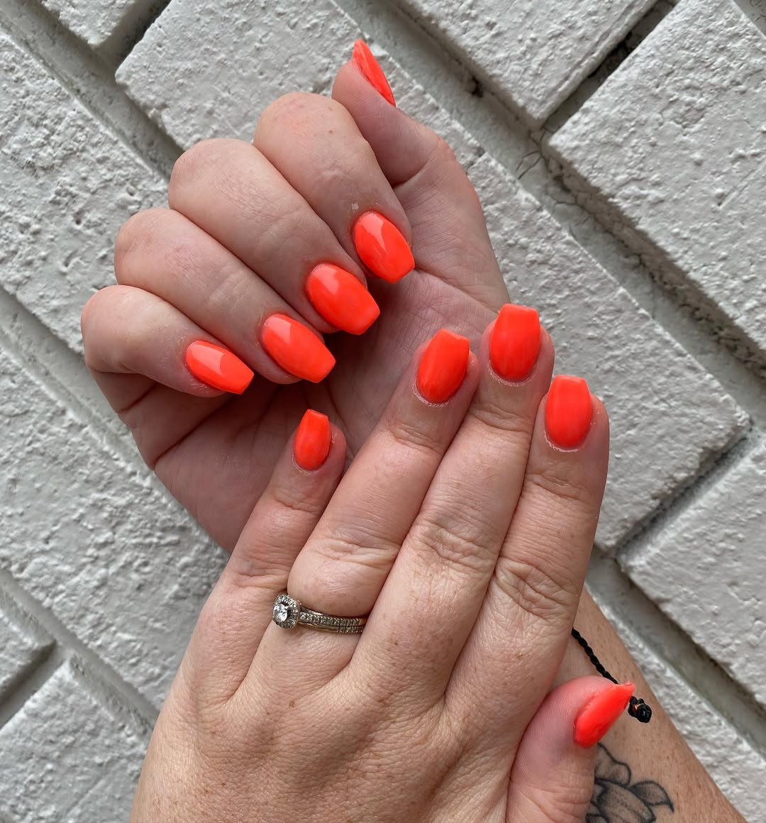 Vibrant Neon Orange Glossy Squoval Nails