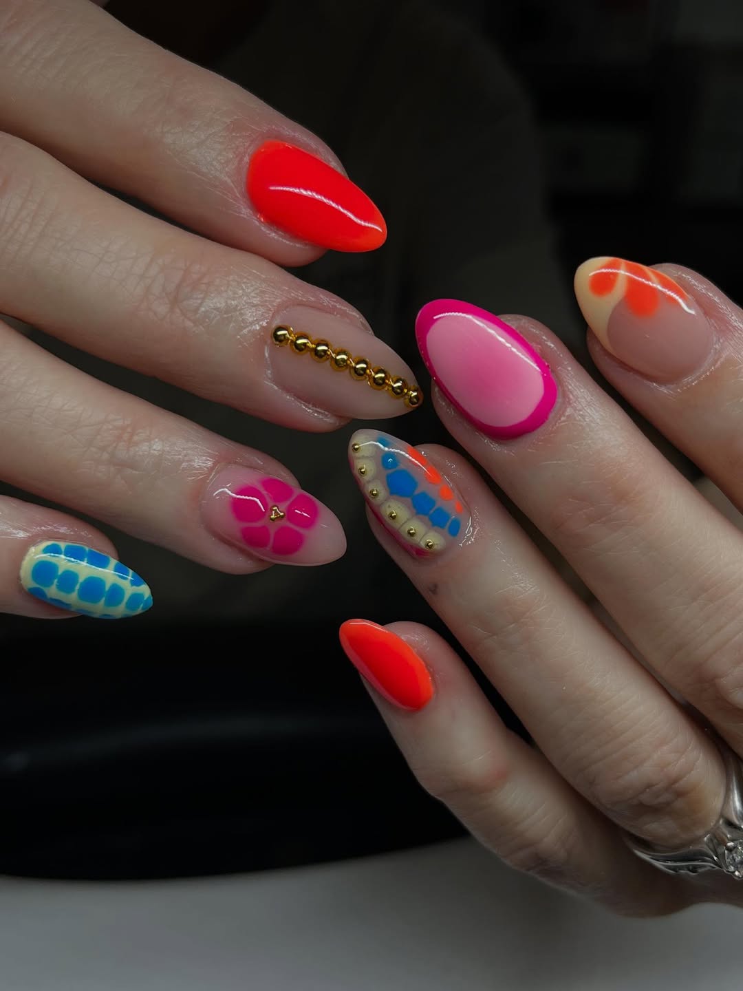 Vibrant Neon Summer Mix and Match Nails