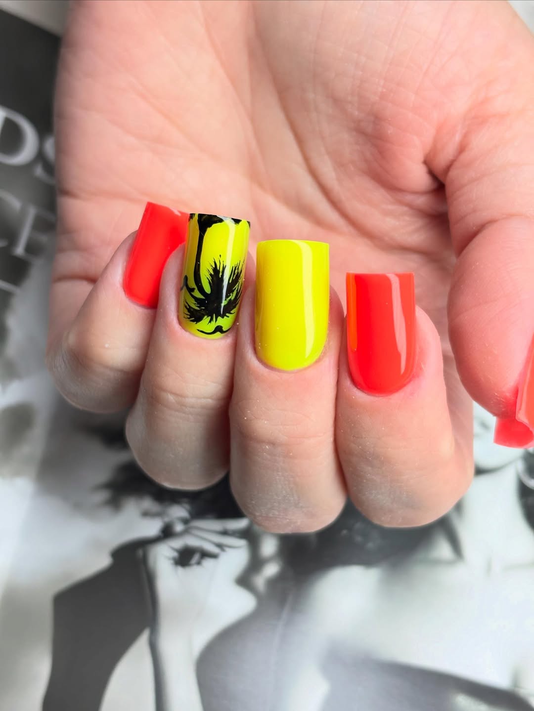 Vibrant Neon Summer Palm Tree Nails