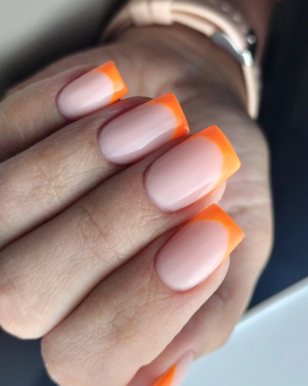 Vibrant Orange French Tip Square Nails