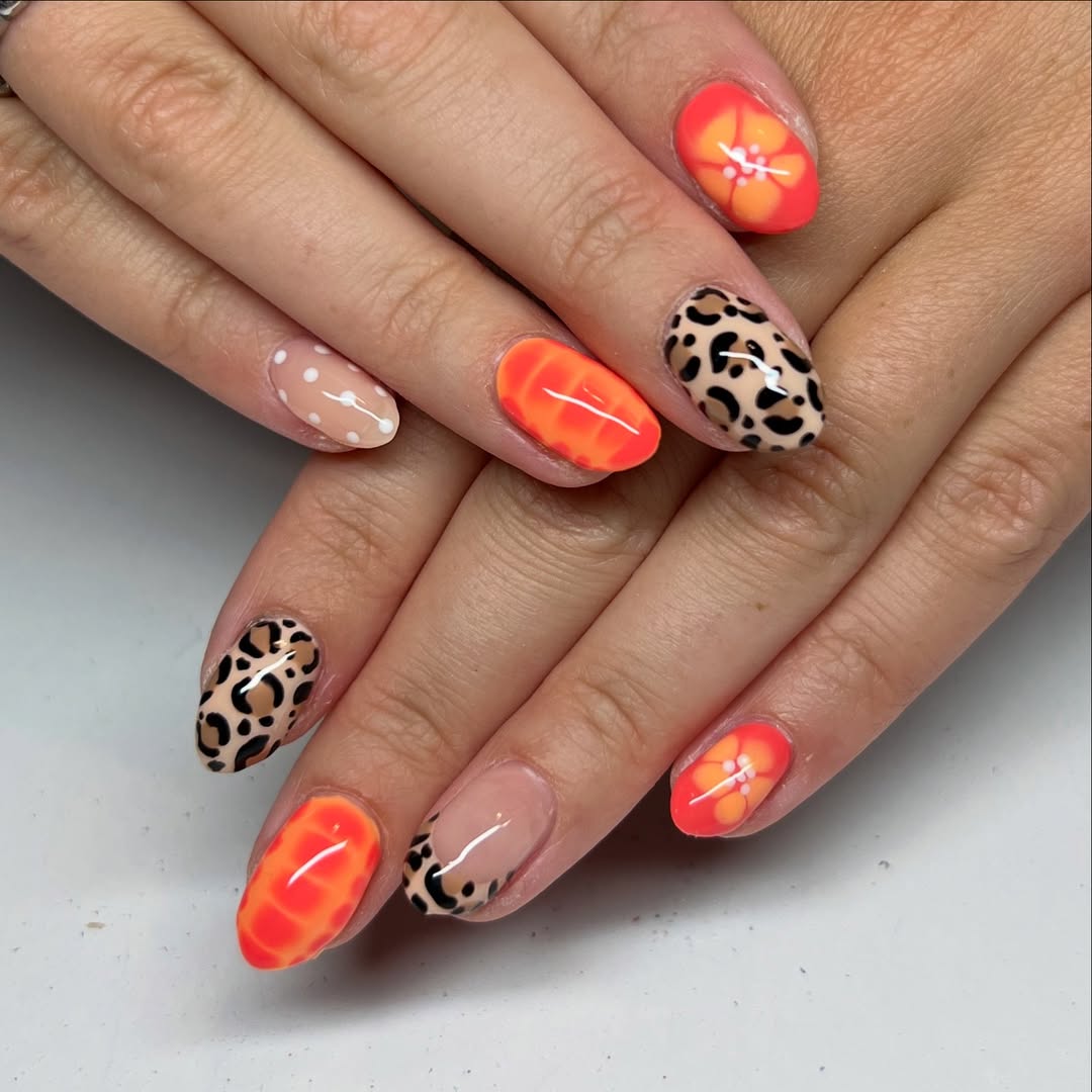 Vibrant Orange Leopard Print Floral Mix and Match