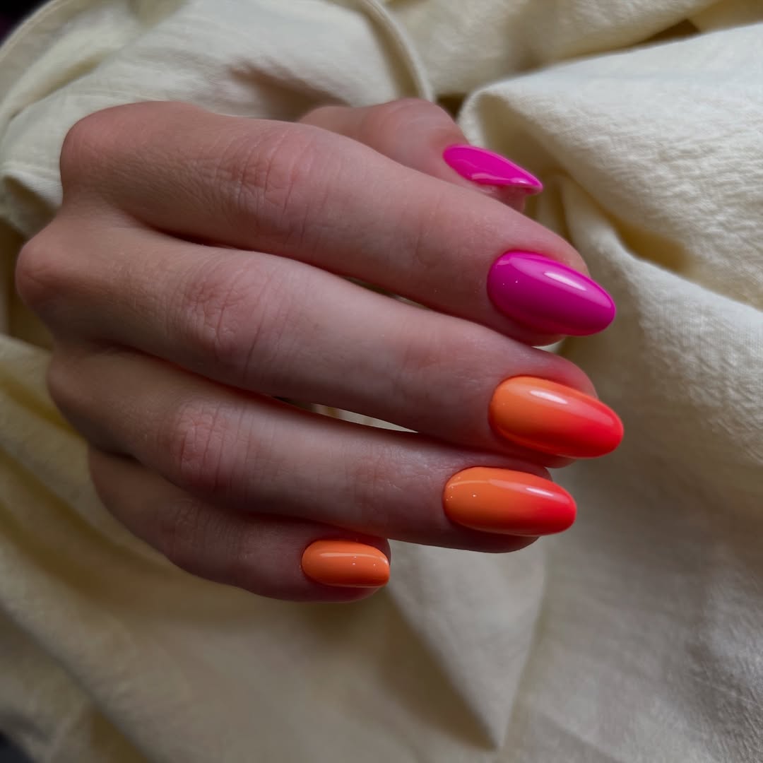 Vibrant Orange Pink Ombre Gel Nails