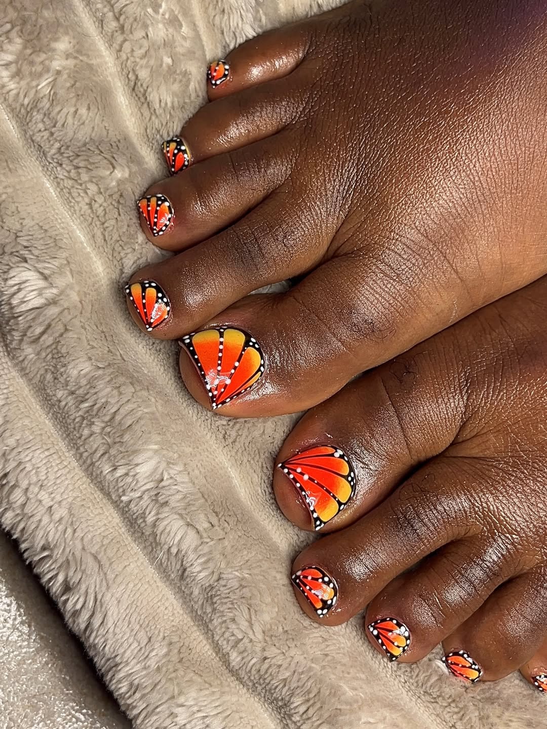 Vibrant Orange Yellow Monarch Butterfly Pedicure