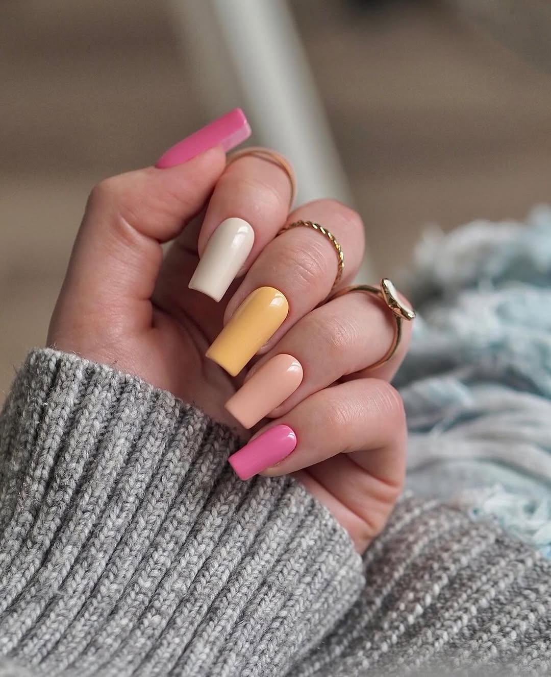 Vibrant Pastel Glossy Coffin Nails