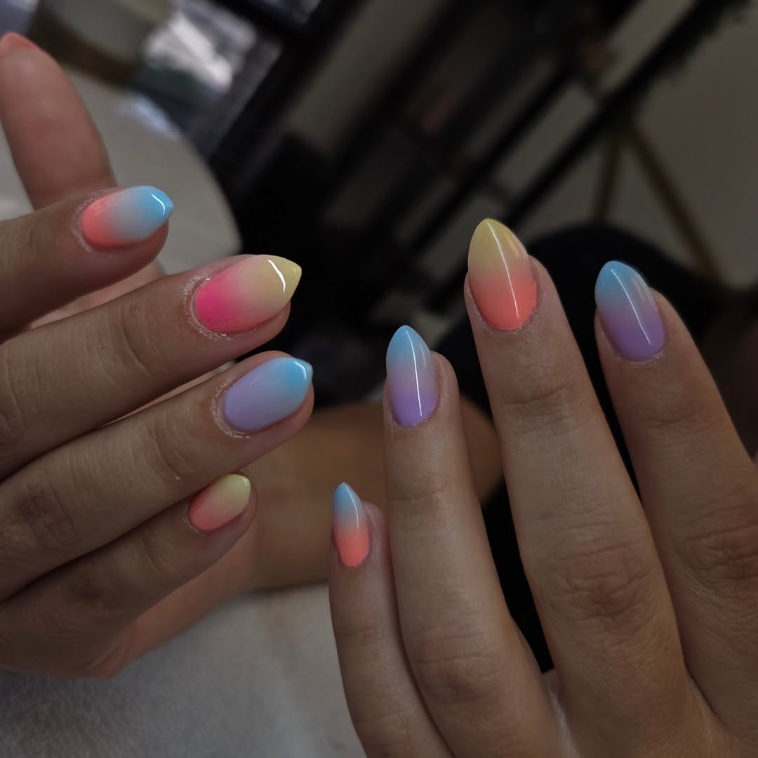 Vibrant Pastel Ombre Almond Nails