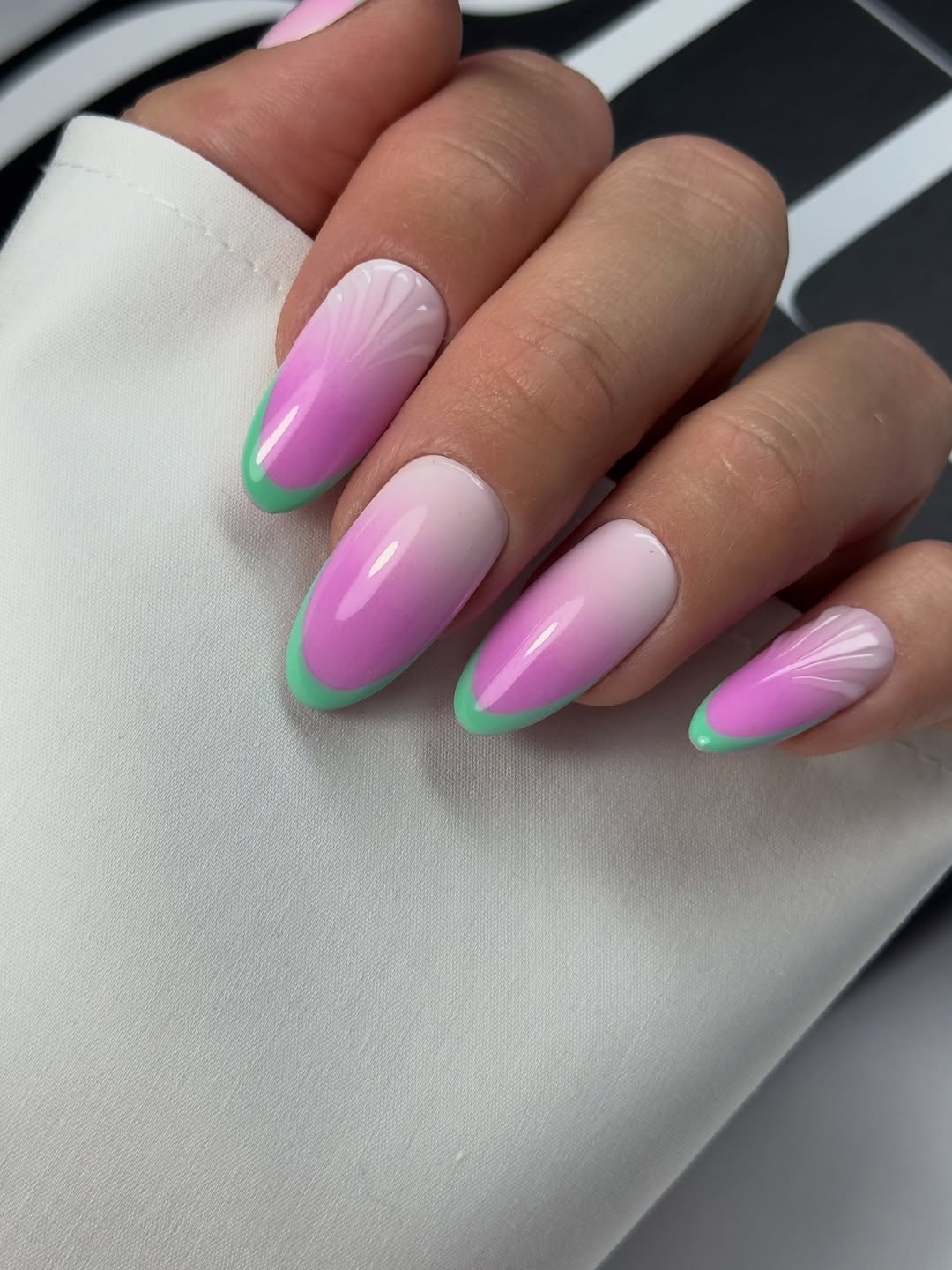Vibrant Pink Ombré with Mint Green French Tips