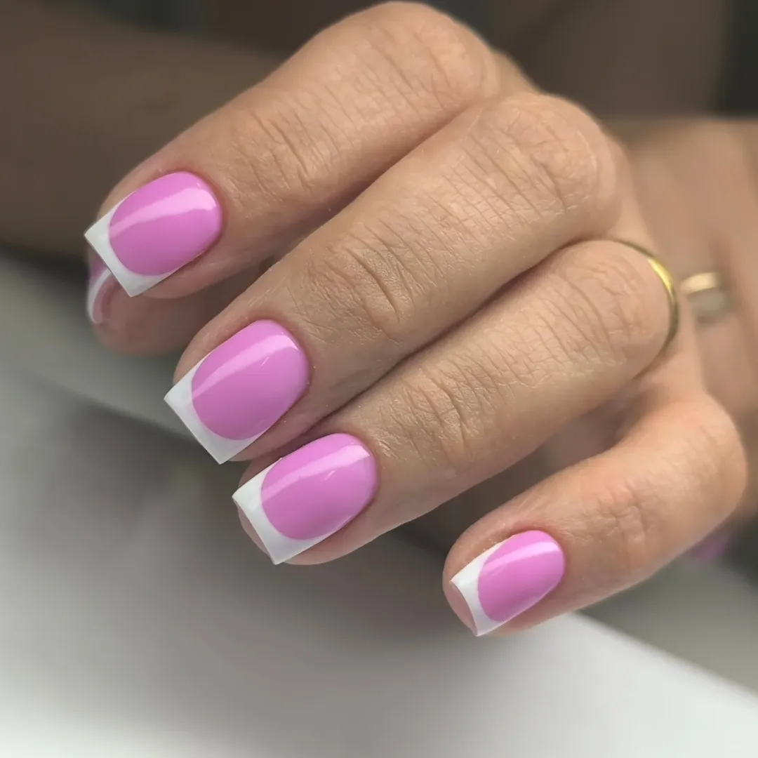 Vibrant Pink Squoval French Tip Nails
