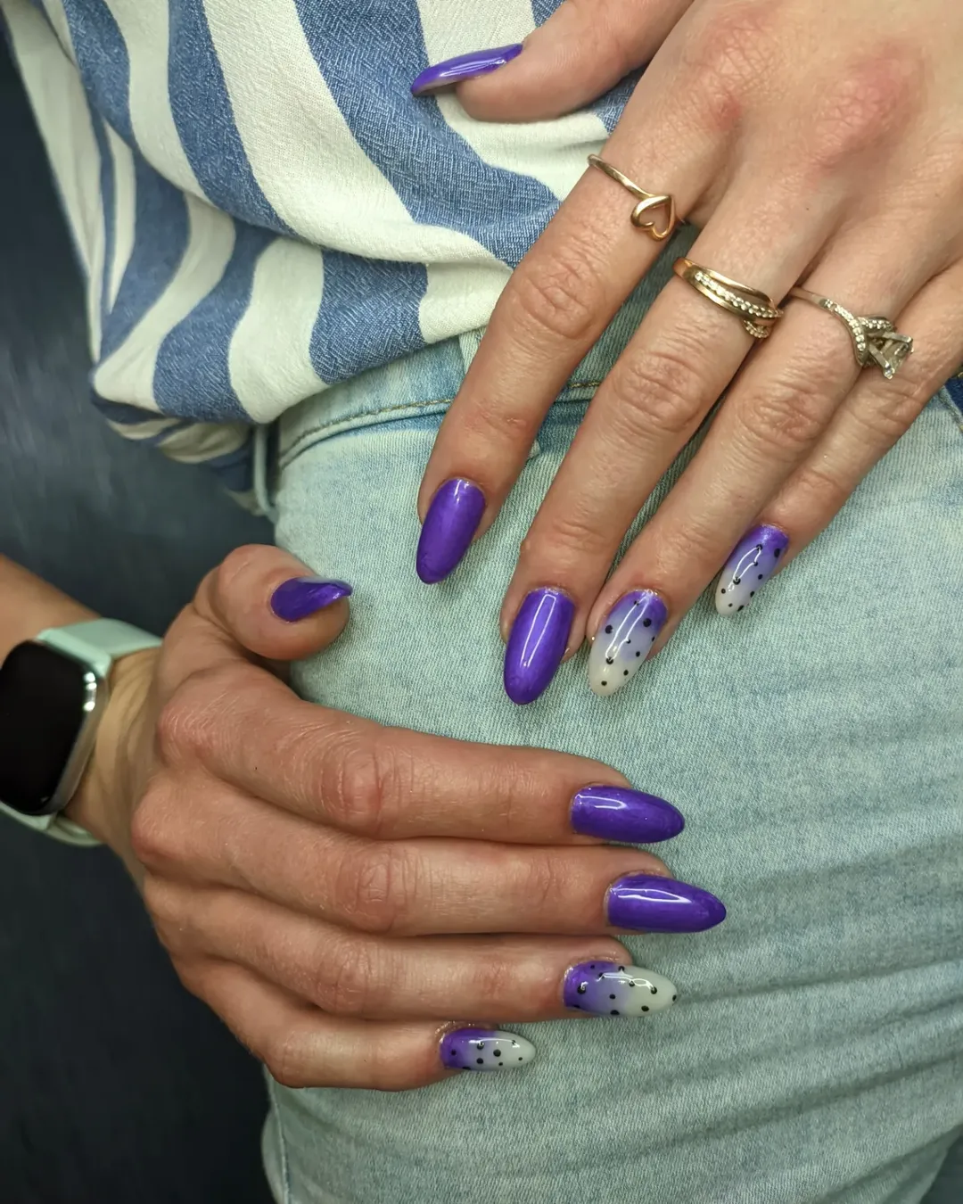 Vibrant Purple Almond Ombre Dots Summer Nails