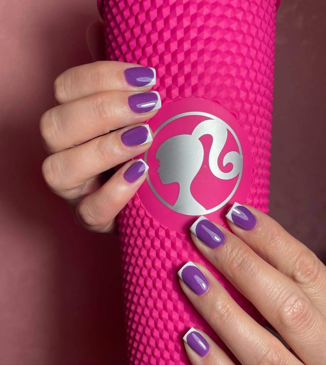 Vibrant Purple Glitter French Tip Square Nails