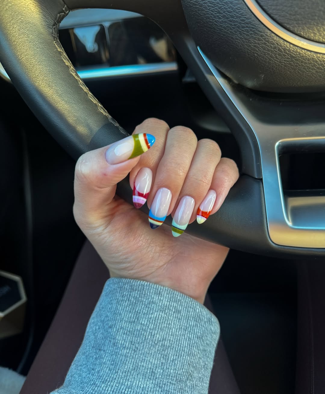 Vibrant Rainbow Abstract French Tip Nails