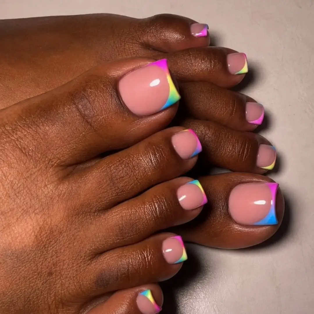 Vibrant Rainbow French Ombre Toes