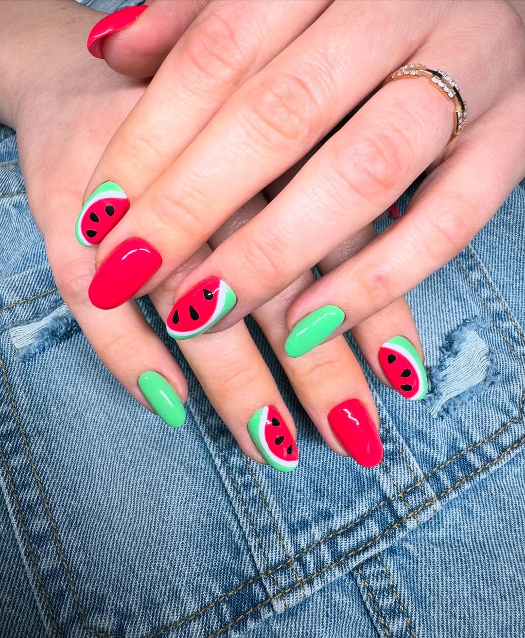 Vibrant Red and Green Watermelon Slice Nails