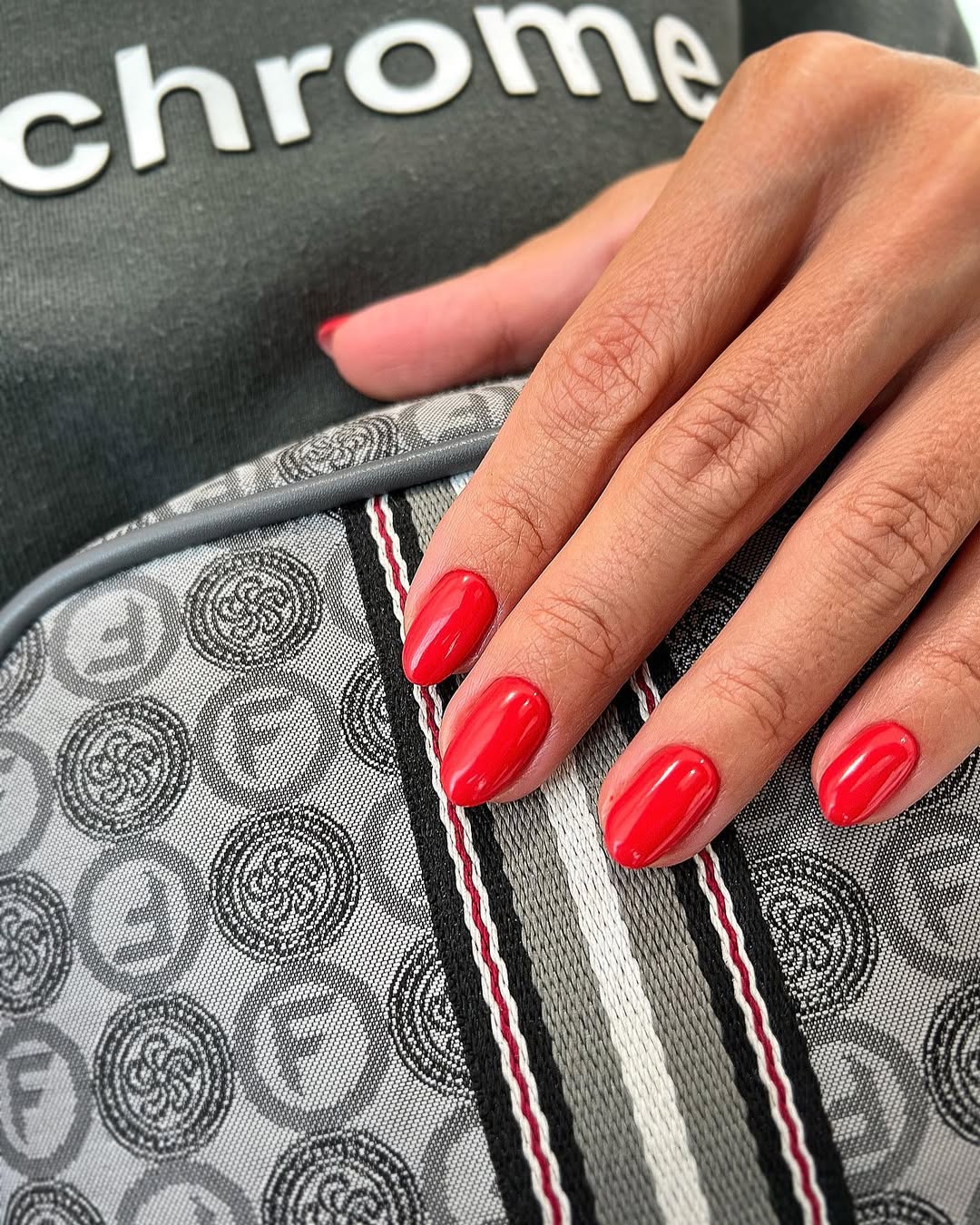 Vibrant Red Glossy Oval Summer Nails