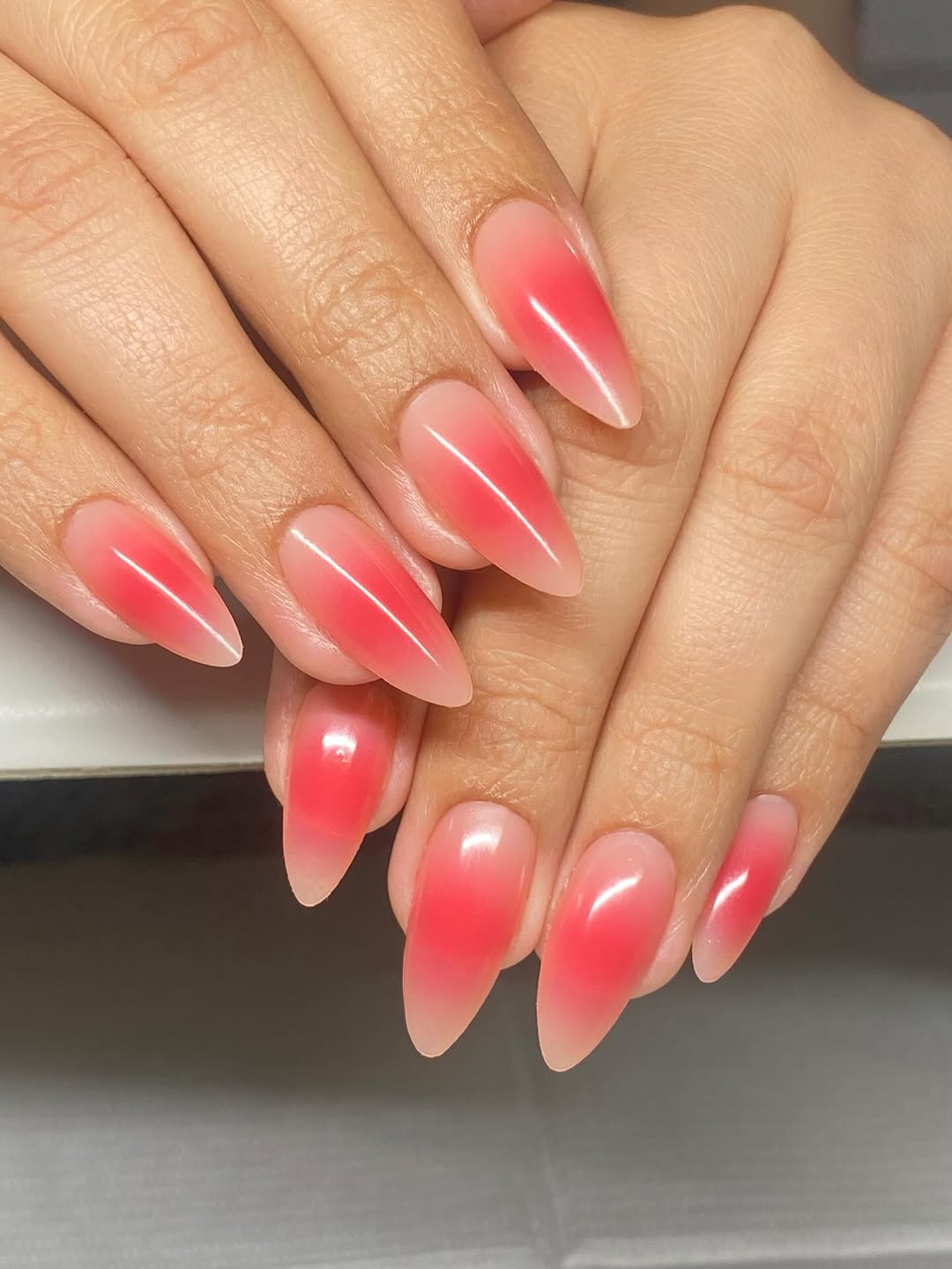 Vibrant Red Jelly Ombre Stiletto Nails