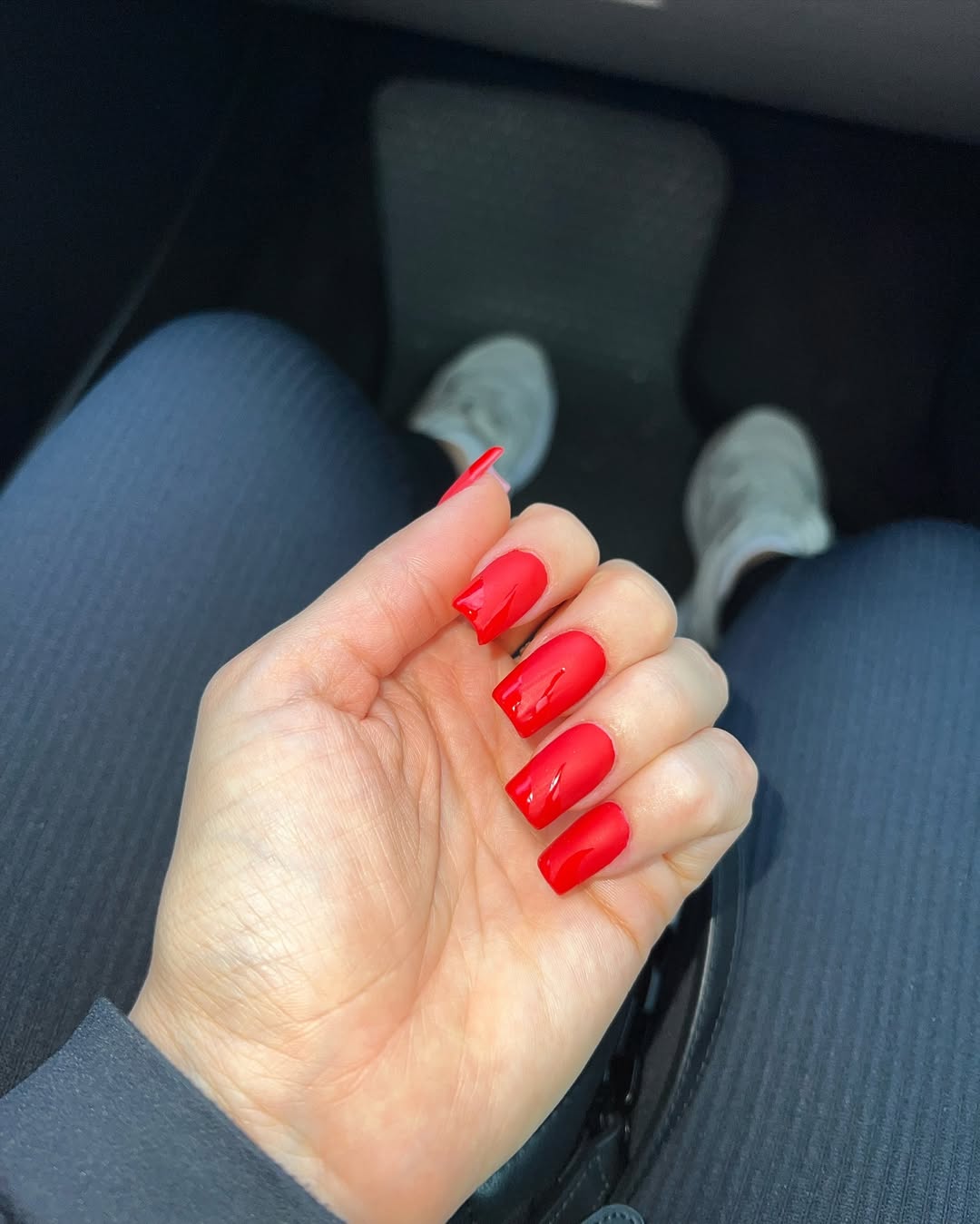 Vibrant Red Long Coffin Matte Summer Nails