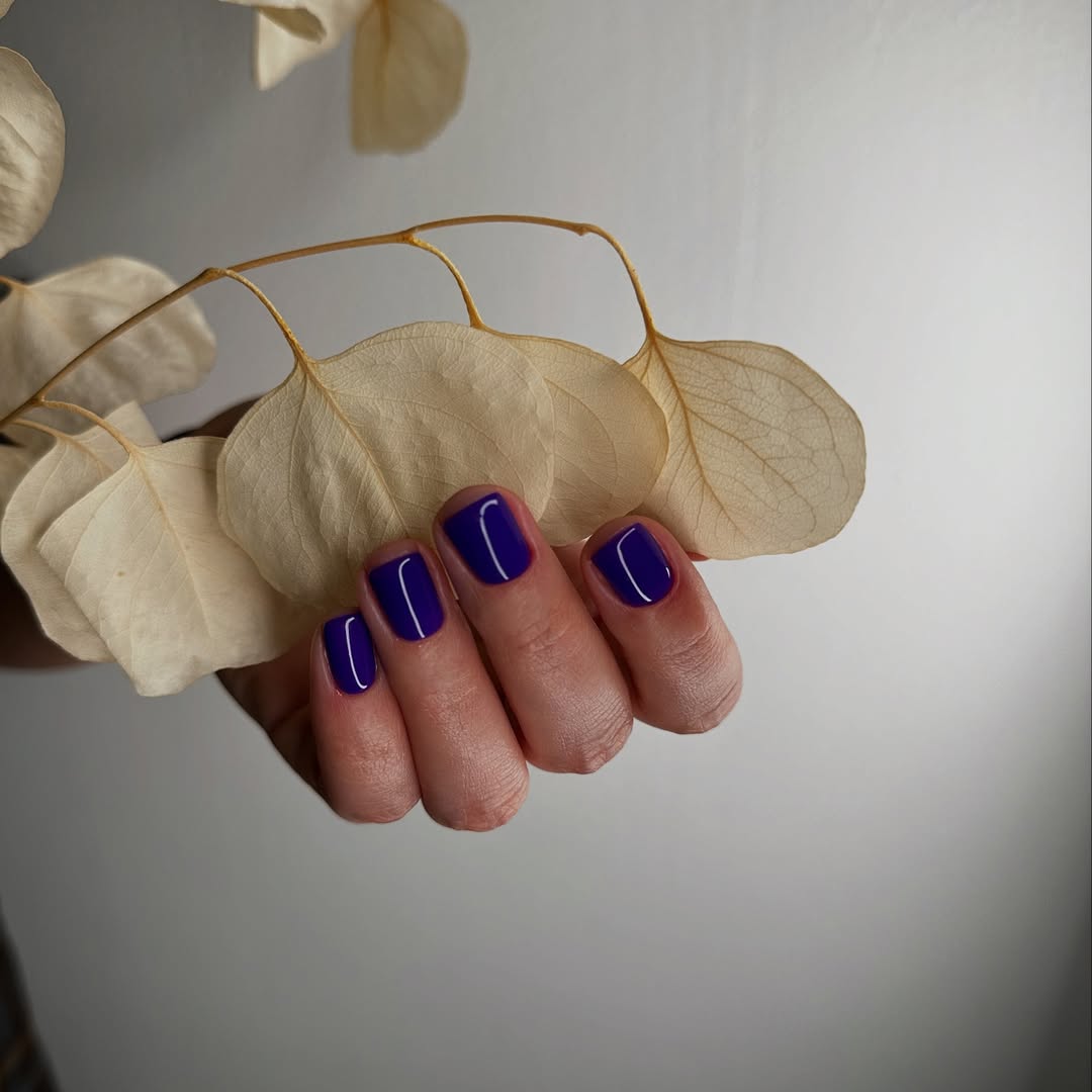 Vibrant Royal Purple Glossy Short Squoval Nails