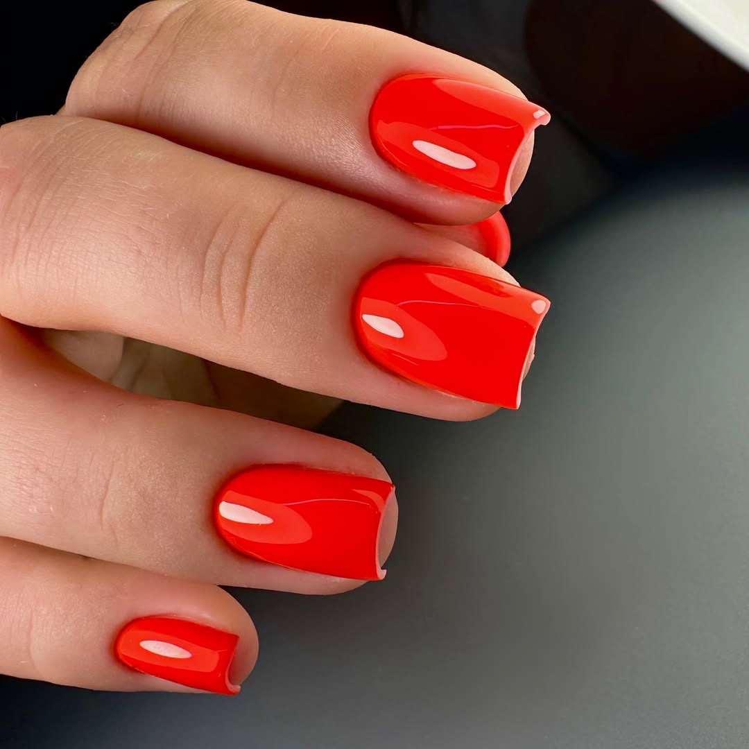 Vibrant Tangerine Glossy Short Squoval Nails