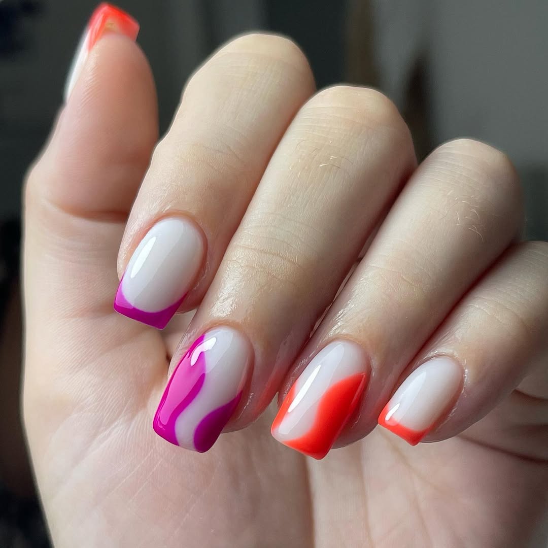 Vivid Pink and Orange Abstract Tips