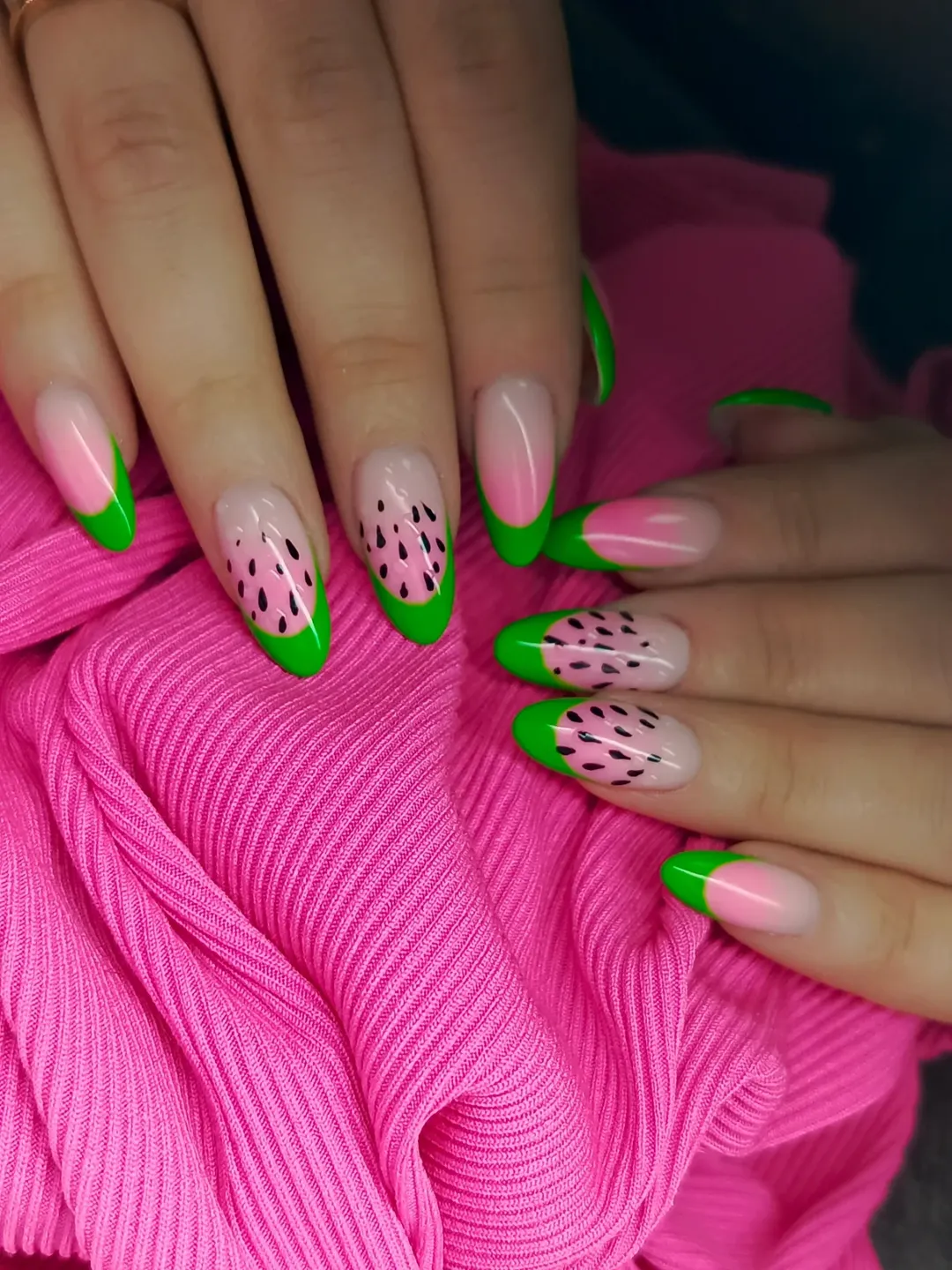 Watermelon French Tips with Juicy Seed Art