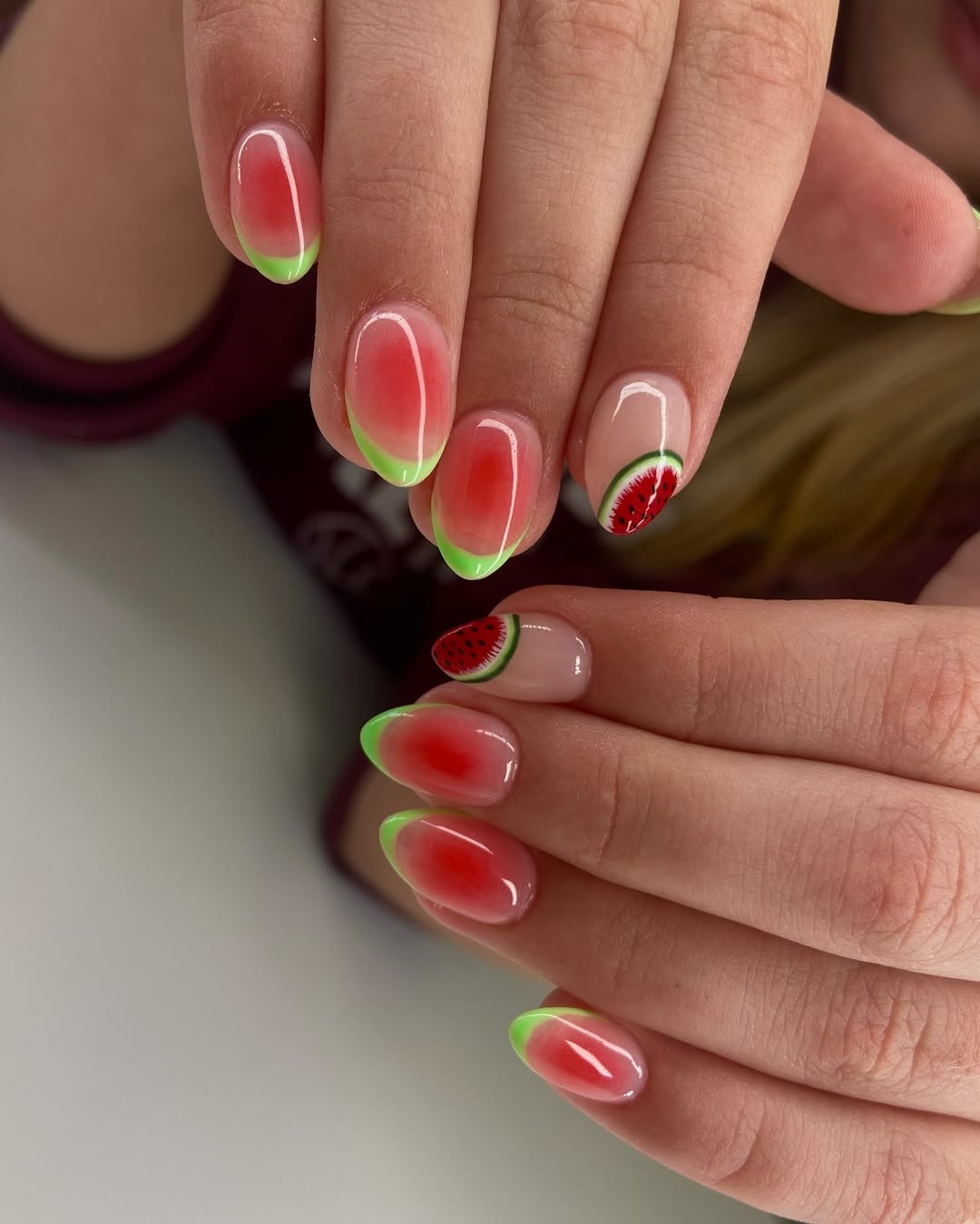 Watermelon Slice French Tip Gel Nails