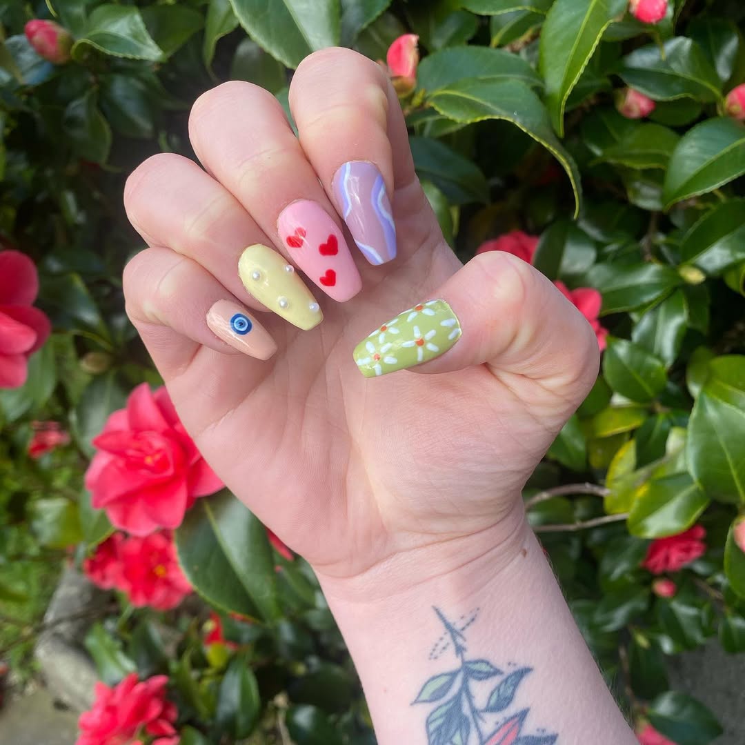 Whimsical Abstract Pastel Mismatched Art Nails