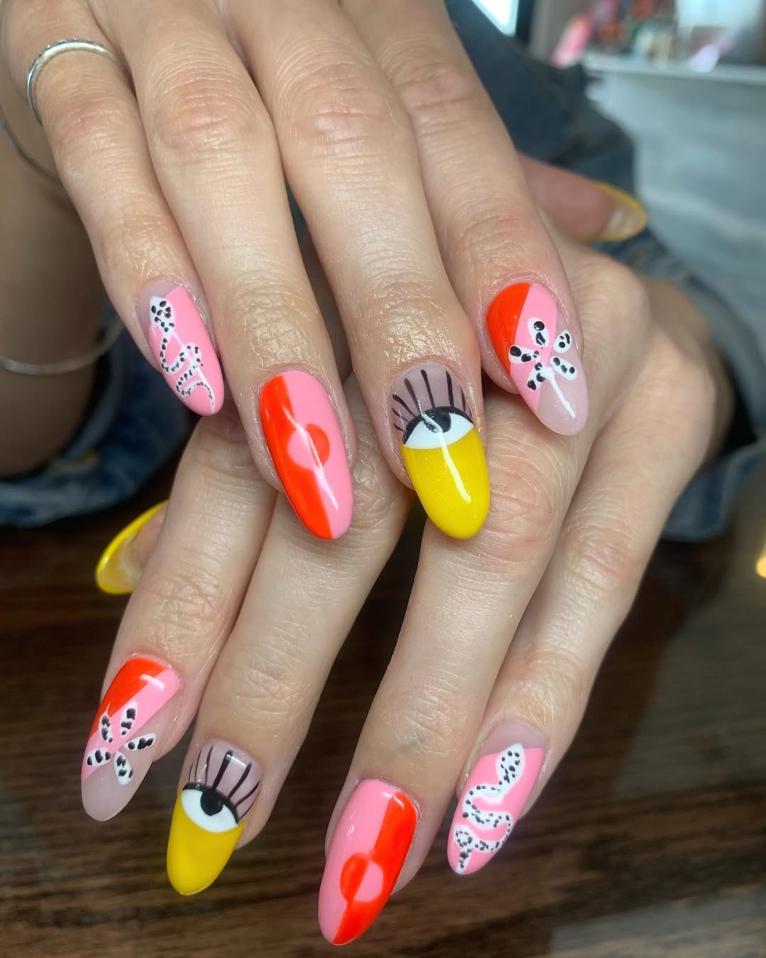 Whimsical Abstract Summer Vibes Almond Nails