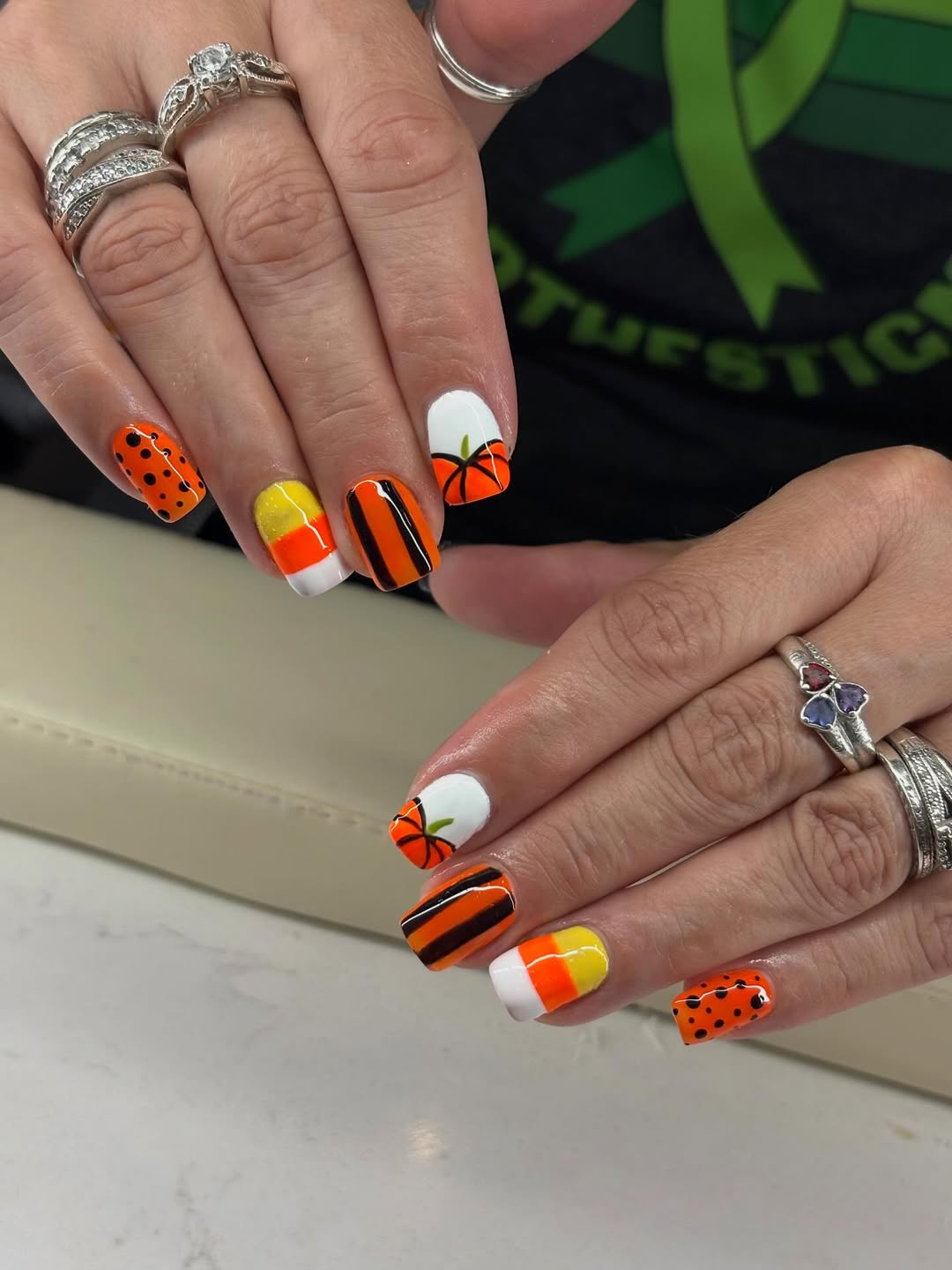 Whimsical Halloween Pumpkin Patch Short Squoval Nails