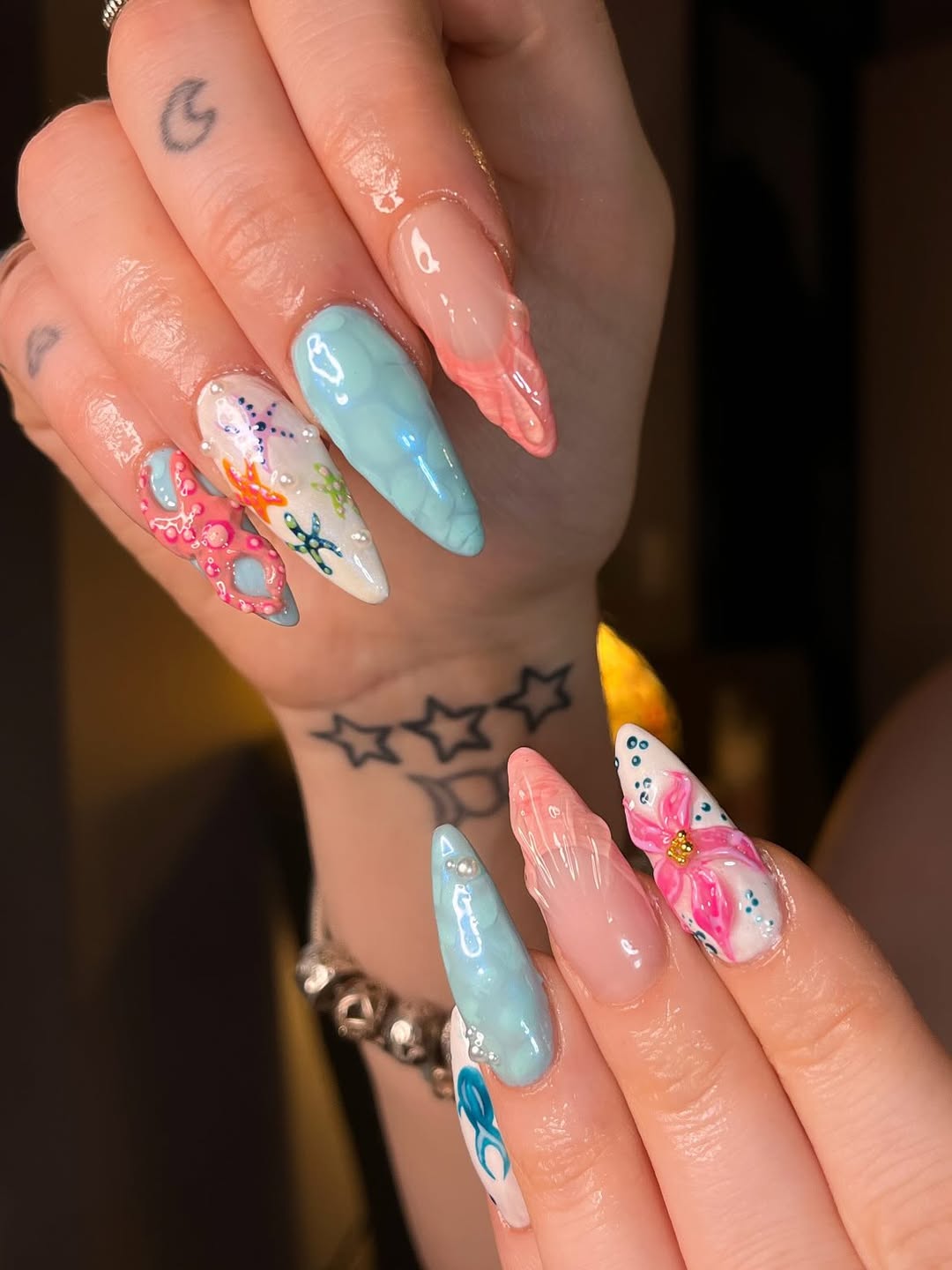 Whimsical Ocean 3D Textured Stiletto Nails