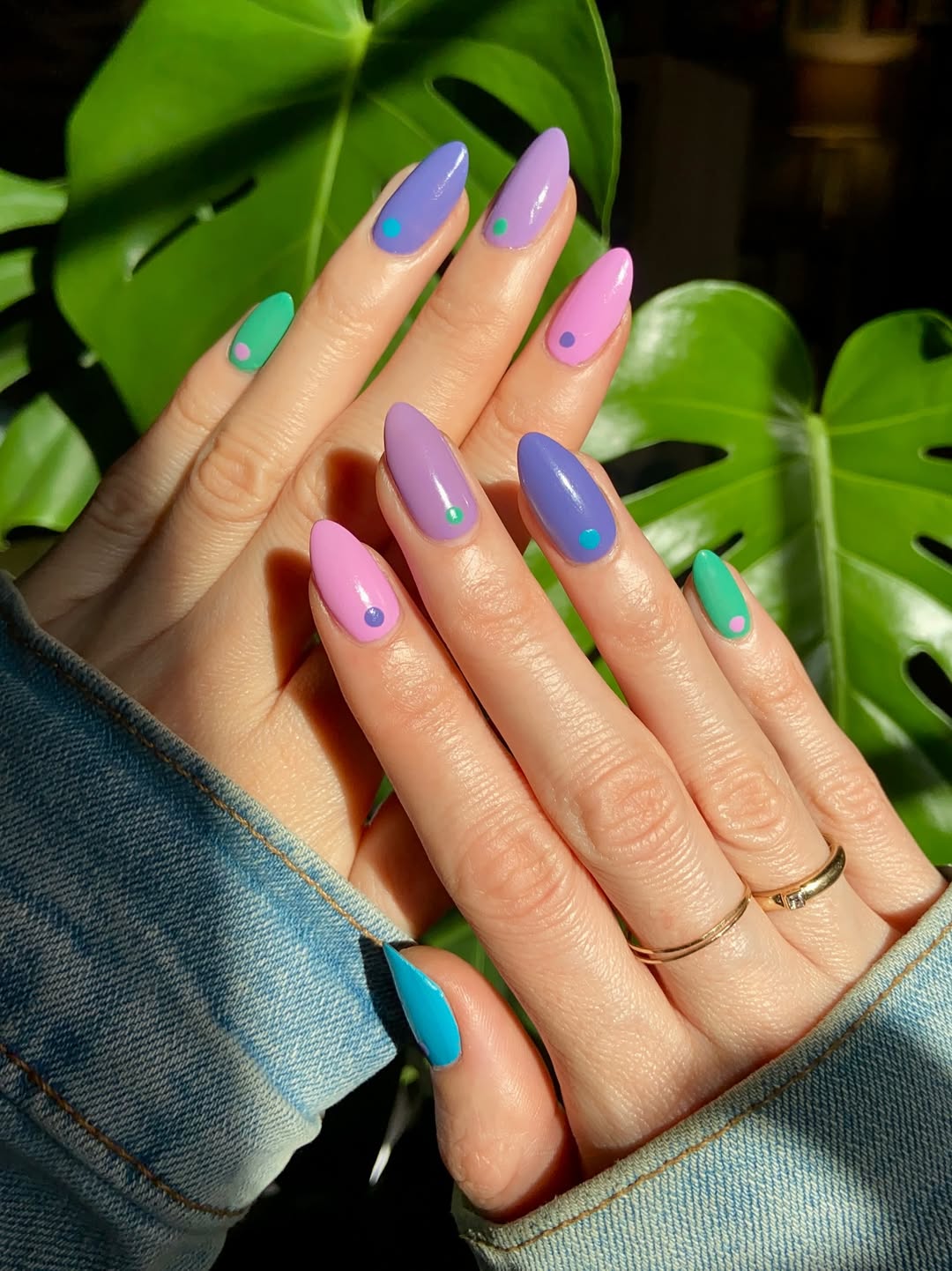 Whimsical Pastel Dots Almond Manicure