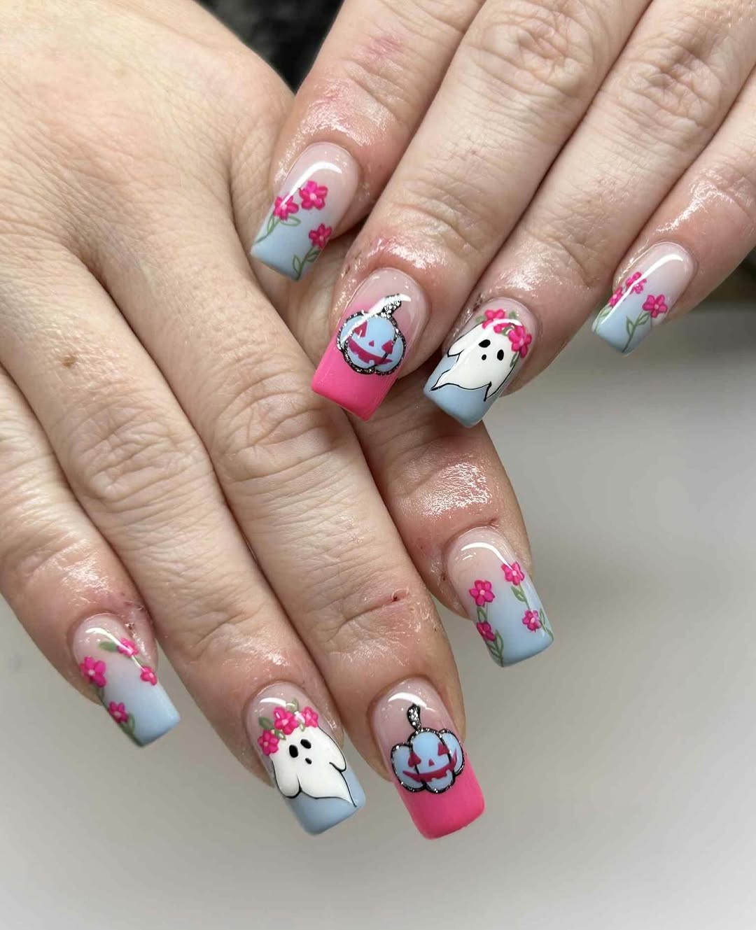 Whimsical Pastel Halloween French Tip Nails