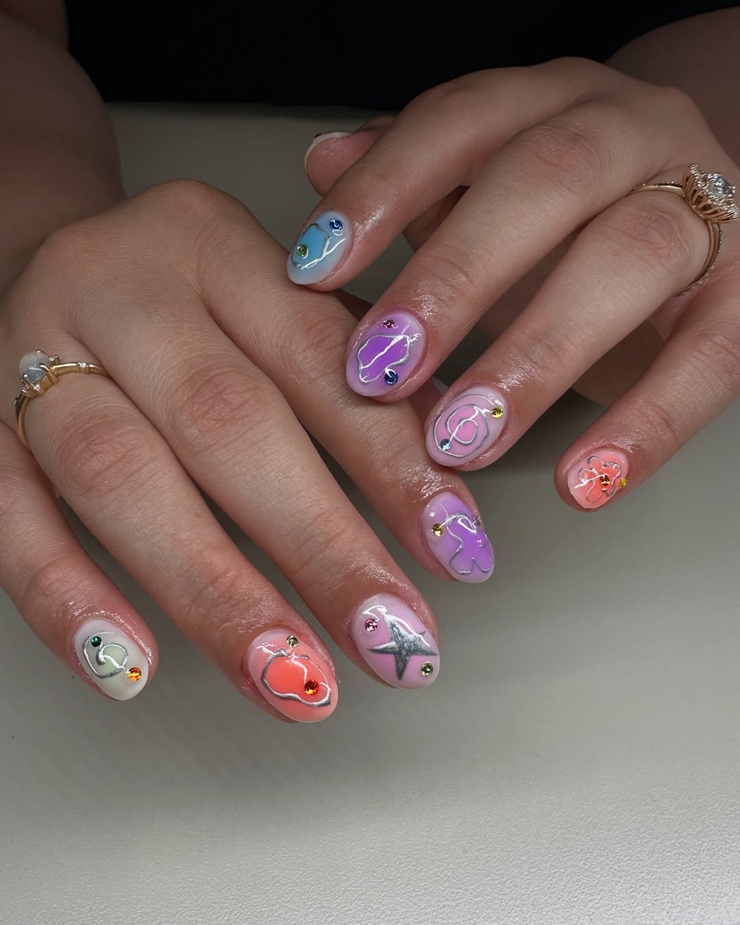 Whimsical Pastel Swirls With Gemstone Accents