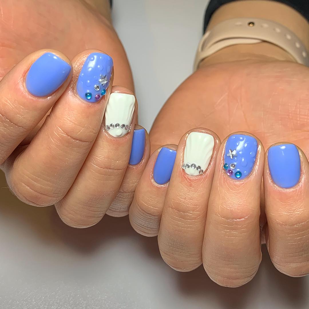 Whimsical Periwinkle Blue and White Textured Ocean Nails