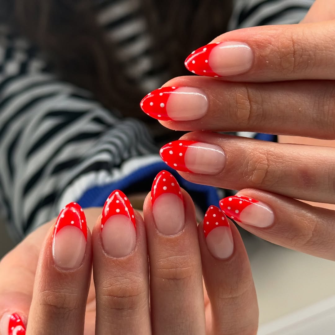 Whimsical Red Polka Dot French Tips
