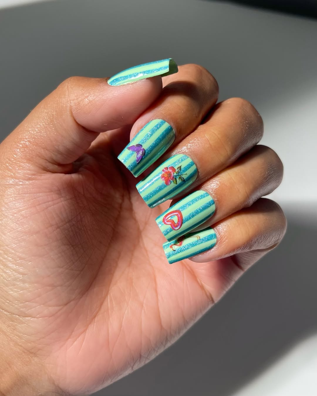 Whimsical Striped Glittery Nail Decals Summer Fun