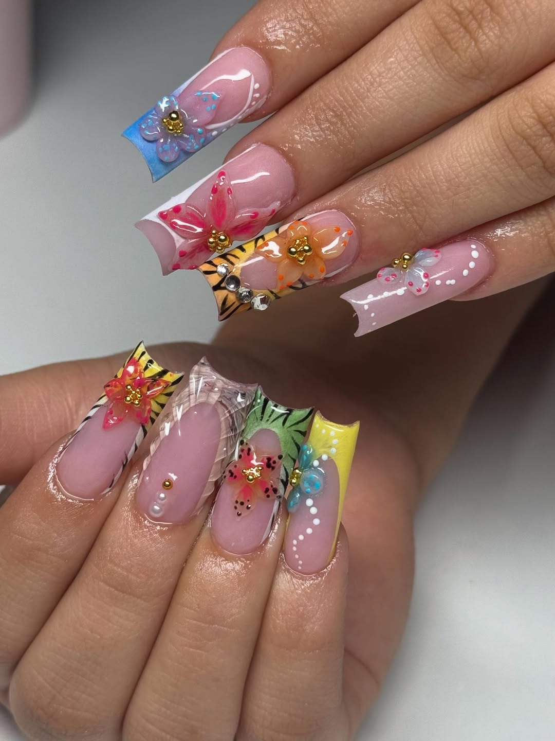 XXL Summer Fantasy Floral 3D French Tips
