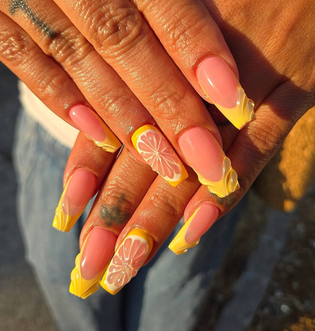 Zesty Lemon Drop Pink Coffin Nails
