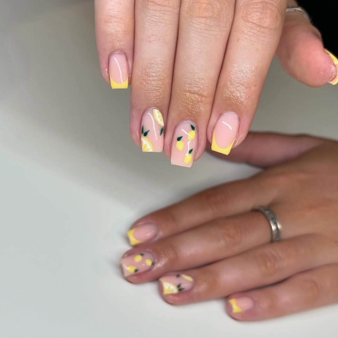 Zesty Lemon French Tip Square Nails