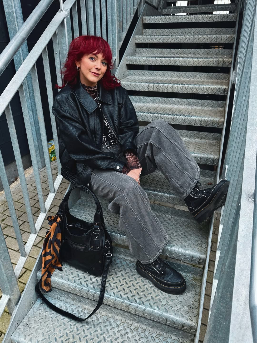 90s Grunge Leather Jacket And Denim Outfit